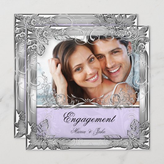 Lila White Silver Photo van Engagement Party Kaart (Voorkant / Achterkant)