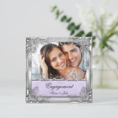 Lila White Silver Photo van Engagement Party Kaart (Staand voorkant)