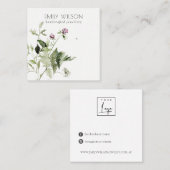 Lila Wild Floral Fern Bunch Stud Earring Display Vierkante Visitekaartje (Voorkant / Achterkant)