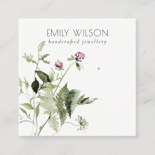 Lila Wild Floral Fern Bunch Stud Earring Display Vierkante Visitekaartje (Voorkant)