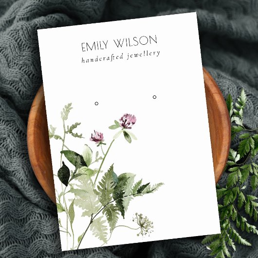Lila Wild Floral Fern Bunch Stud Earring Display Visitekaartje