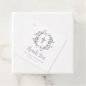 Lila Wild Flower Wreath & Cross Baptisme Hartelijk Bedankjes Labels (In situ)