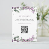 Lila Wildbloemen Weduwwebsite QR-code RSVP Kaartje (Staand voorkant)