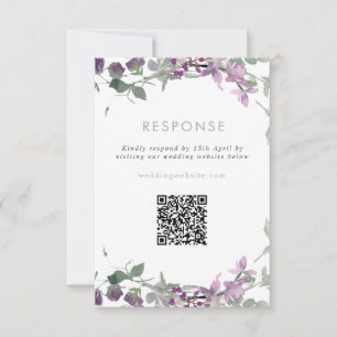 Lila Wildbloemen Weduwwebsite QR-code RSVP Kaartje