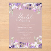 Lila wilde bloem paarse Vrijgezellenfeest Acryl Uitnodigingen (Voorkant)