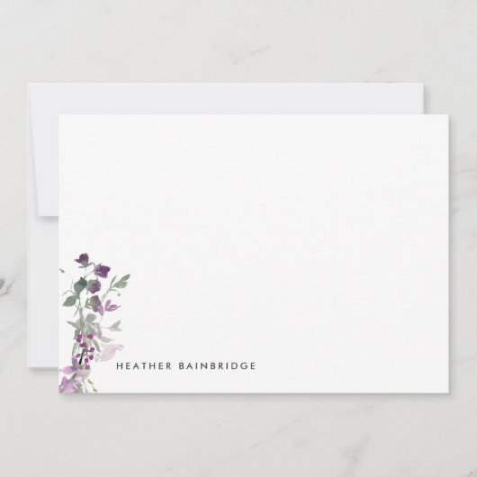 Lila Wilde Bloemen Aangepast Notitiekaartje (Voorkant)