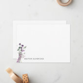 Lila Wilde Bloemen Aangepast Notitiekaartje (Voorkant / Achterkant in situ)