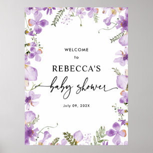 Lila wilde bloemen Baby shower WelkomstPosters Poster