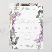 Lila wilde bloemen Weduwfoto opslaan Datum Save The Date (Voorkant / Achterkant)