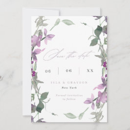 Lila wilde bloemen Weduwfoto opslaan Datum Save The Date