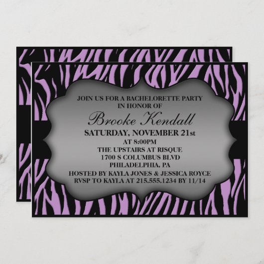 Lila Wilde Night Zebra Print Bachelorette Party Kaart (Voorkant / Achterkant)