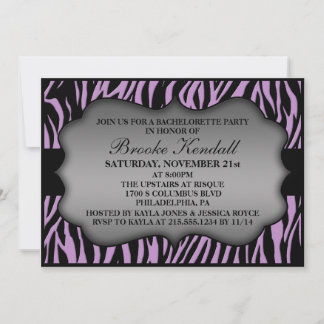 Lila Wilde Night Zebra Print Bachelorette Party Kaart