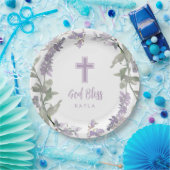Lila Wilde Vloer Wreath & Cross-Baptisme God Bless Papieren Bordje (Feest)