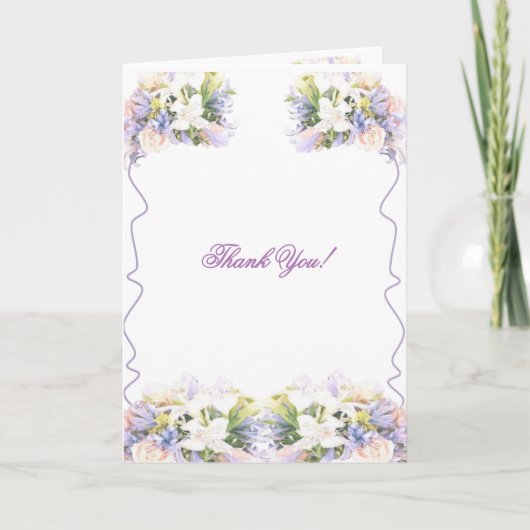 Lila Wildflower bruiloft Dank u Kaart (Voorkant)