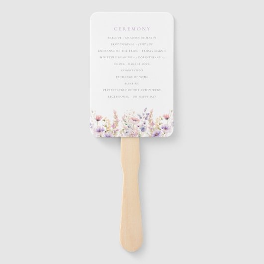 Lila Wildflower bruiloft programma Handwaaier (Achterkant)