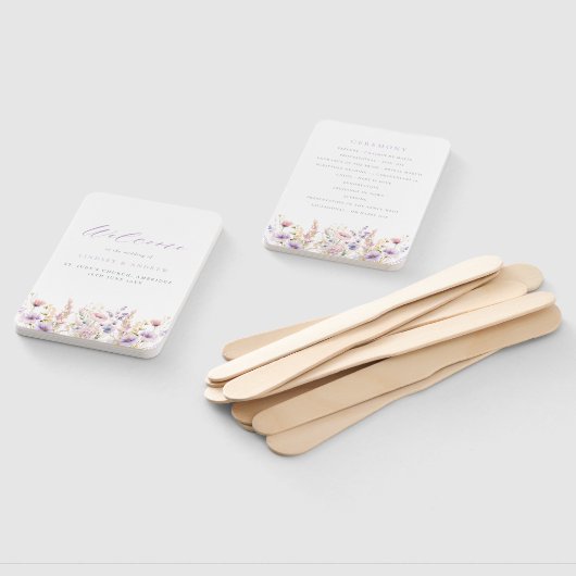 Lila Wildflower bruiloft programma Handwaaier (Niet-gemonteerd)