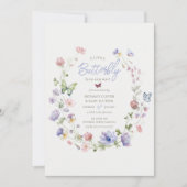 Lila Wildflower Butterfly Baby shower Invitation Kaart (Voorkant)
