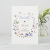 Lila Wildflower Butterfly Baby shower Invitation Kaart (Staand voorkant)
