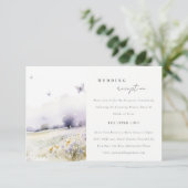 Lila Wildflower Butterfly Field Trouwreceptie Informatiekaartje (Staand voorkant)