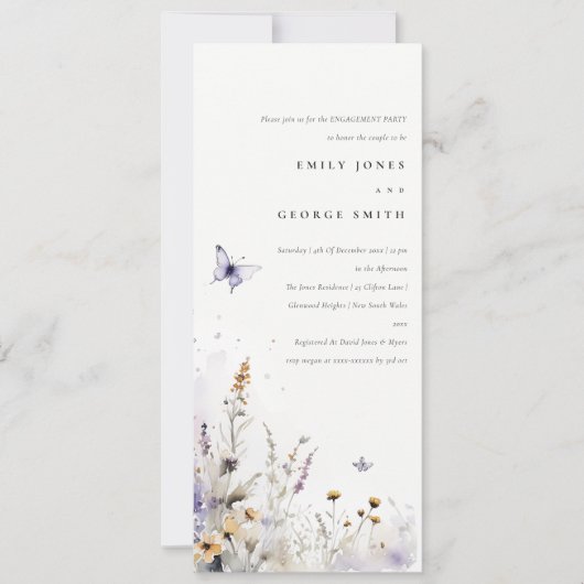 Lila Wildflower Butterfly Garden Verloving Kaart (Voorkant)