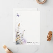 Lila Wildflower Butterfly Garden Waterverf Notitiekaartje (Voorkant / Achterkant in situ)