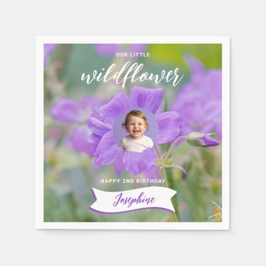 Lila Wildflower Custom Baby Foto Happy Birthday Servet (Voorkant)