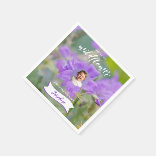 Lila Wildflower Custom Baby Foto Happy Birthday Servet (Hoek)