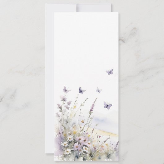 Lila Wildflower Field Vlinder Bruiloft Menu Kaart (Achterkant)