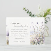 Lila Wildflower Field Vlinder Landscape Bruiloft Bedankkaart (Staand voorkant)