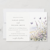 Lila Wildflower Field Vlinder Landscape Bruiloft Kaart (Voorkant)
