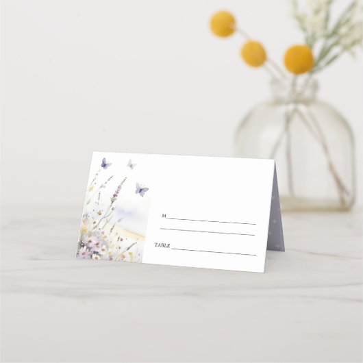 Lila Wildflower Field Vlinder Landscape Bruiloft Plaatskaartje (Achterkant)