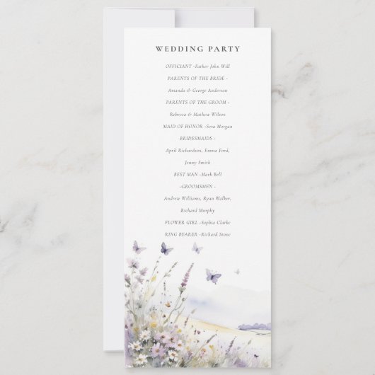 Lila Wildflower Field Vlinder Trouwprogramma Kaart (Achterkant)