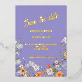 Lila Wildflower Summer Wedding Bewaar de datum Folie Uitnodiging (Voorkant)