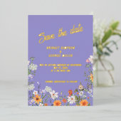 Lila Wildflower Summer Wedding Bewaar de datum Folie Uitnodiging (Staand Voorkant)