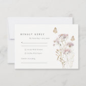 Lila Wildflower Varen Bladerwerk Waterverf Bruilof RSVP Kaartje (Voorkant)