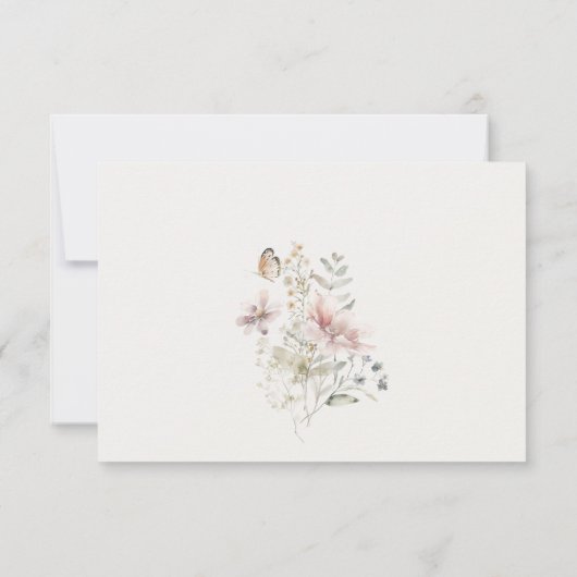 Lila Wildflower Varen Bladerwerk Waterverf Bruilof RSVP Kaartje (Achterkant)