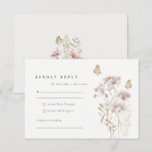 Lila Wildflower Varen Bladerwerk Waterverf Bruilof RSVP Kaartje (Voorkant / Achterkant)