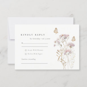 Lila Wildflower Varen Bladerwerk Waterverf Bruilof RSVP Kaartje