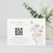 Lila Wildflower Varen Bladgroen Bruiloft QR Code R Informatiekaartje (Staand voorkant)
