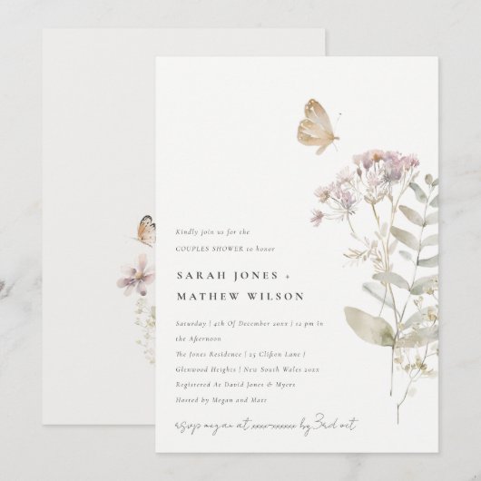 Lila Wildflower Varen Botanische Koppels Douche Kaart (Voorkant / Achterkant)