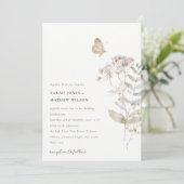 Lila Wildflower Varen Botanische Waterverf Bruilof Kaart (Staand voorkant)