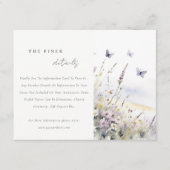 Lila Wildflower Vlinder Veldbruiloft Details Informatiekaartje (Voorkant)