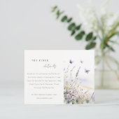 Lila Wildflower Vlinder Veldbruiloft Details Informatiekaartje (Staand voorkant)