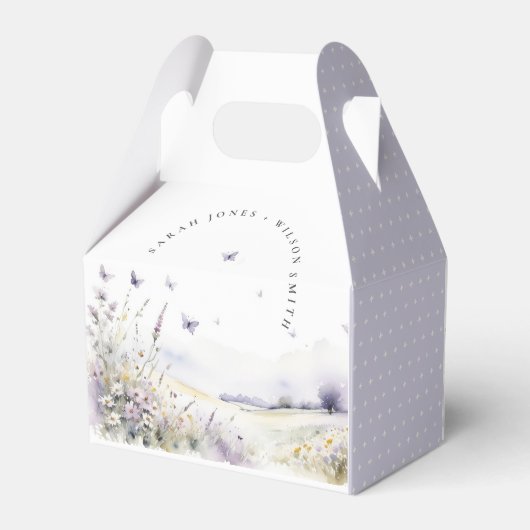 Lila Wildflower Vlinder Veldlandschap Bruiloft Bedankdoosjes (Achterkant)