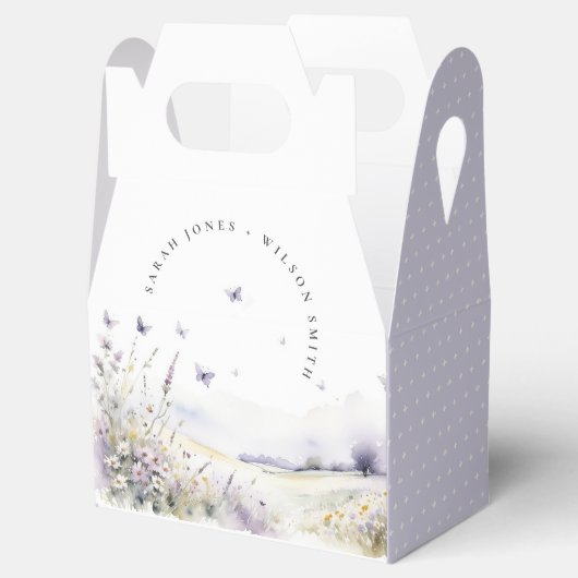 Lila Wildflower Vlinder Veldlandschap Bruiloft Bedankdoosjes (Geopend)
