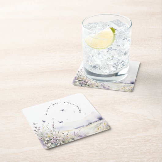 Lila Wildflower Vlinder Veldlandschap Bruiloft Kartonnen Onderzetters (Insitu)