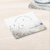 Lila Wildflower Vlinder Veldlandschap Bruiloft Kartonnen Onderzetters (Schuin)