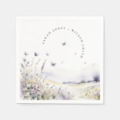 Lila Wildflower Vlinder Veldlandschap Bruiloft Servet (Voorkant)