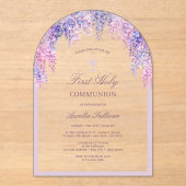 Lila Wisteria Boog Eerste Communie Acryl Uitnodigingen (Voorkant)