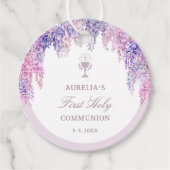 Lila Wisteria Boog Eerste Communie Bedankjes Labels (Voorkant)